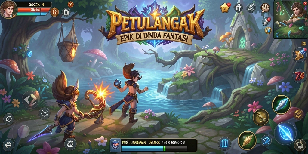 Tangkapan layar 369ZK menunjukkan pertempuran epik di dunia fantasi.