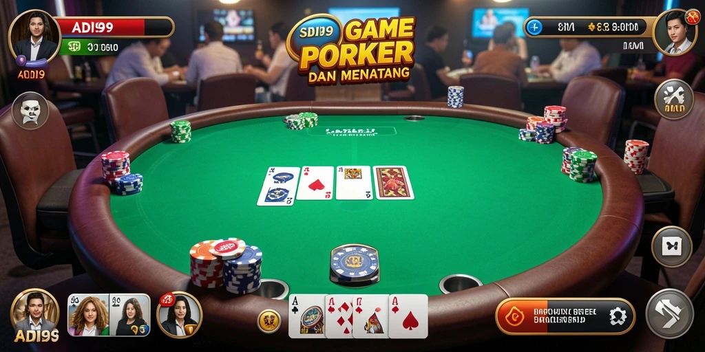 Tampilan gameplay Poker yang seru dan mendebarkan di ADI99.