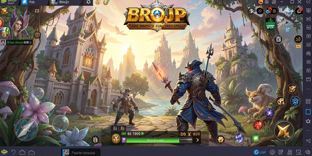 Screenshot gameplay BROJP dengan karakter yang beraksi dalam dunia fantasi.