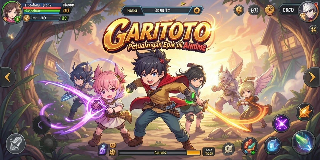 Screenshot gameplay GARITOTO yang menampilkan aksi seru dan karakter anime.
