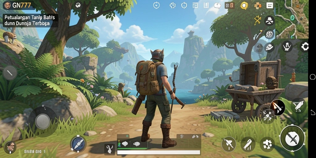 Screenshot gameplay GN777 menampilkan eksplorasi dunia yang luas dan dinamis.