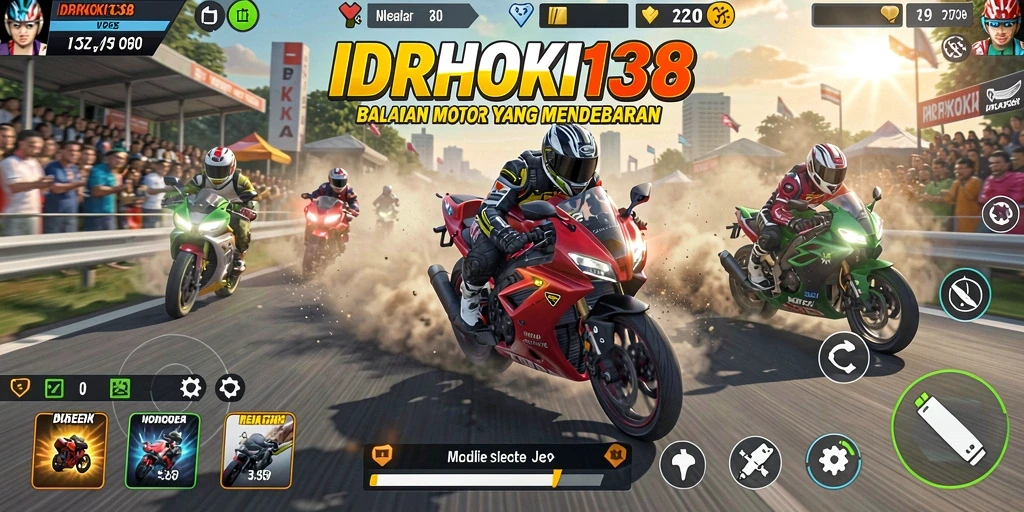 Tampilan gameplay seru dari IDRHOKI138 dengan balapan motor yang memacu adrenalin.