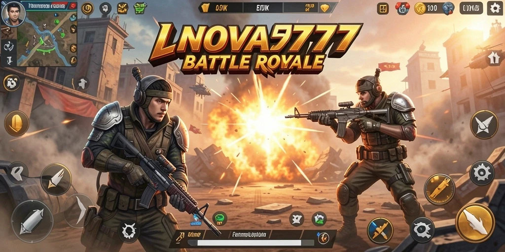 Screenshot LNOVA777 menunjukkan momen intens dalam pertempuran Battle Royale.
