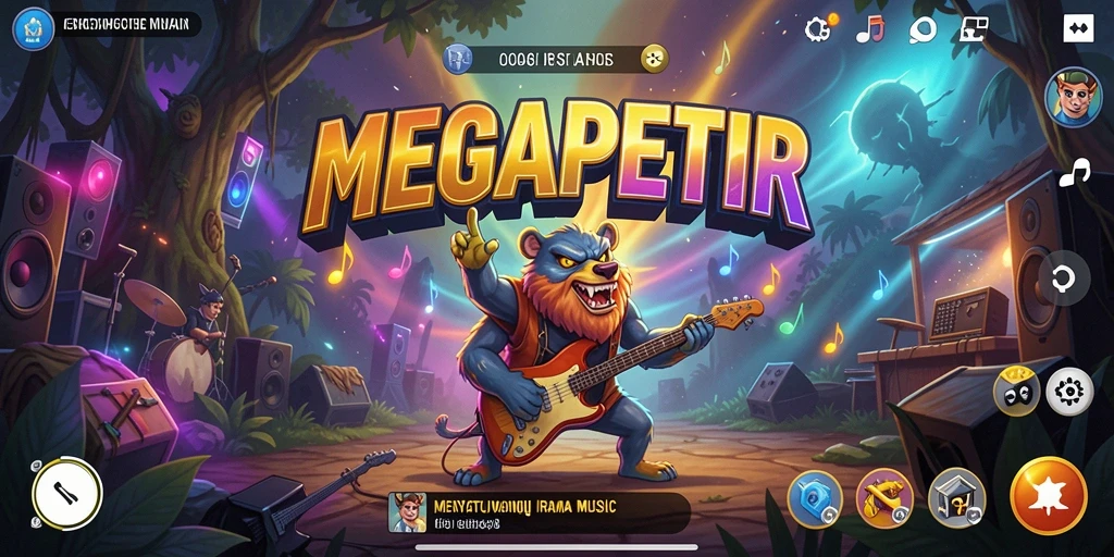 Tampilan gameplay MEGAPETIR yang penuh warna dan menarik.