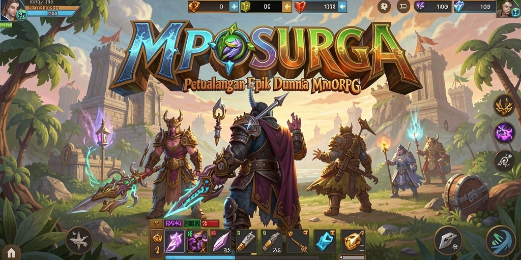 Screenshot MPOSURGA menampilkan aksi pertarungan epik di dunia fantastis.