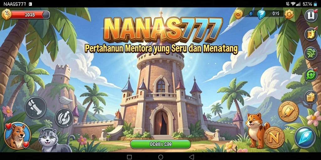 Tangkapan layar gameplay NANAS777 menampilkan pertempuran seru dalam genre Tower Defense.