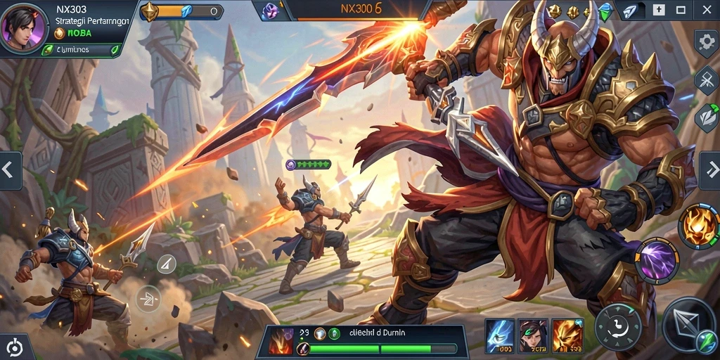 Tampilan aktivitas pertempuran seru dalam game MOBA NX303.