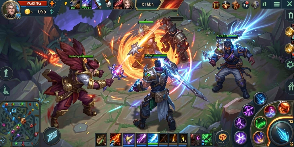 Screenshot PGKING menampilkan aksi spektakuler dalam arena MOBA.