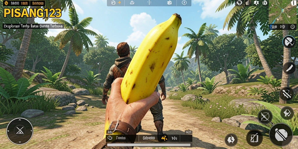 Screenshot PISANG123 menampilkan aksi eksplorasi dunia yang luas.