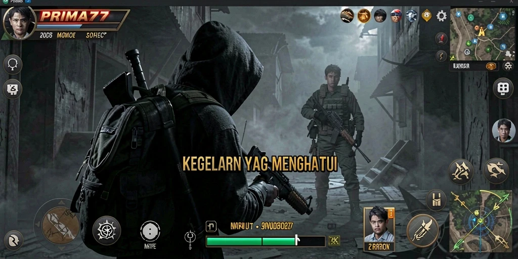 Screenshot gameplay PRIMA77 yang menakutkan dengan suasana kelam.