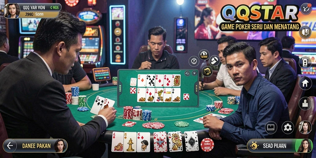 Tampilan gameplay Poker yang mendebarkan di QQSTAR.